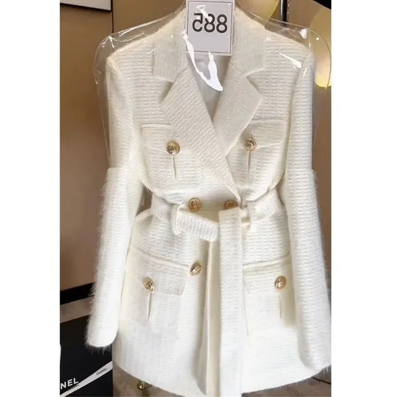 Тонкий пиджак в стиле ретро для женщин 2024 осень-зима новое длинное пальто юбка