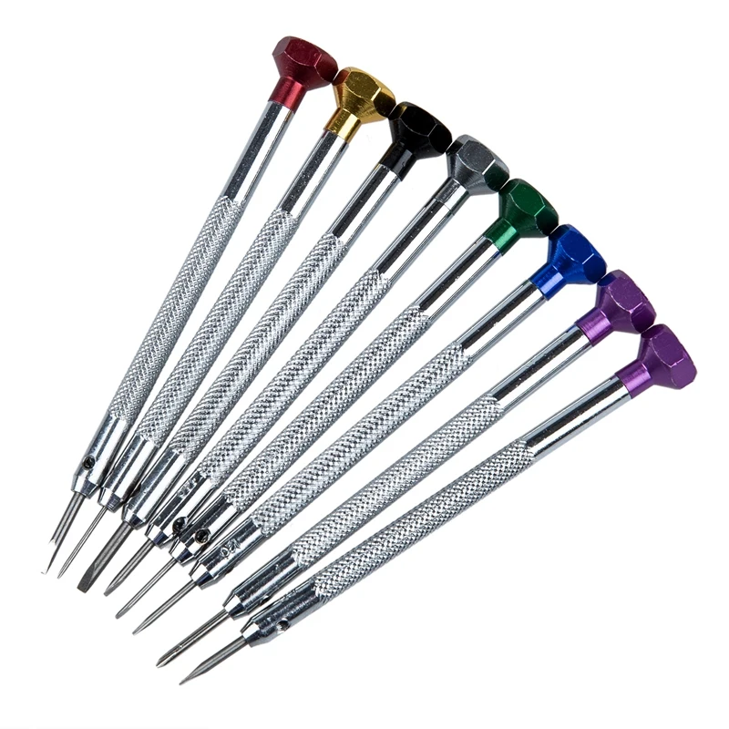 Silver V-Shaped Table Legs Opener Cover Bottom Cover Watch With Set Of 8 Cross Slot Screwdriver For Repair Clock