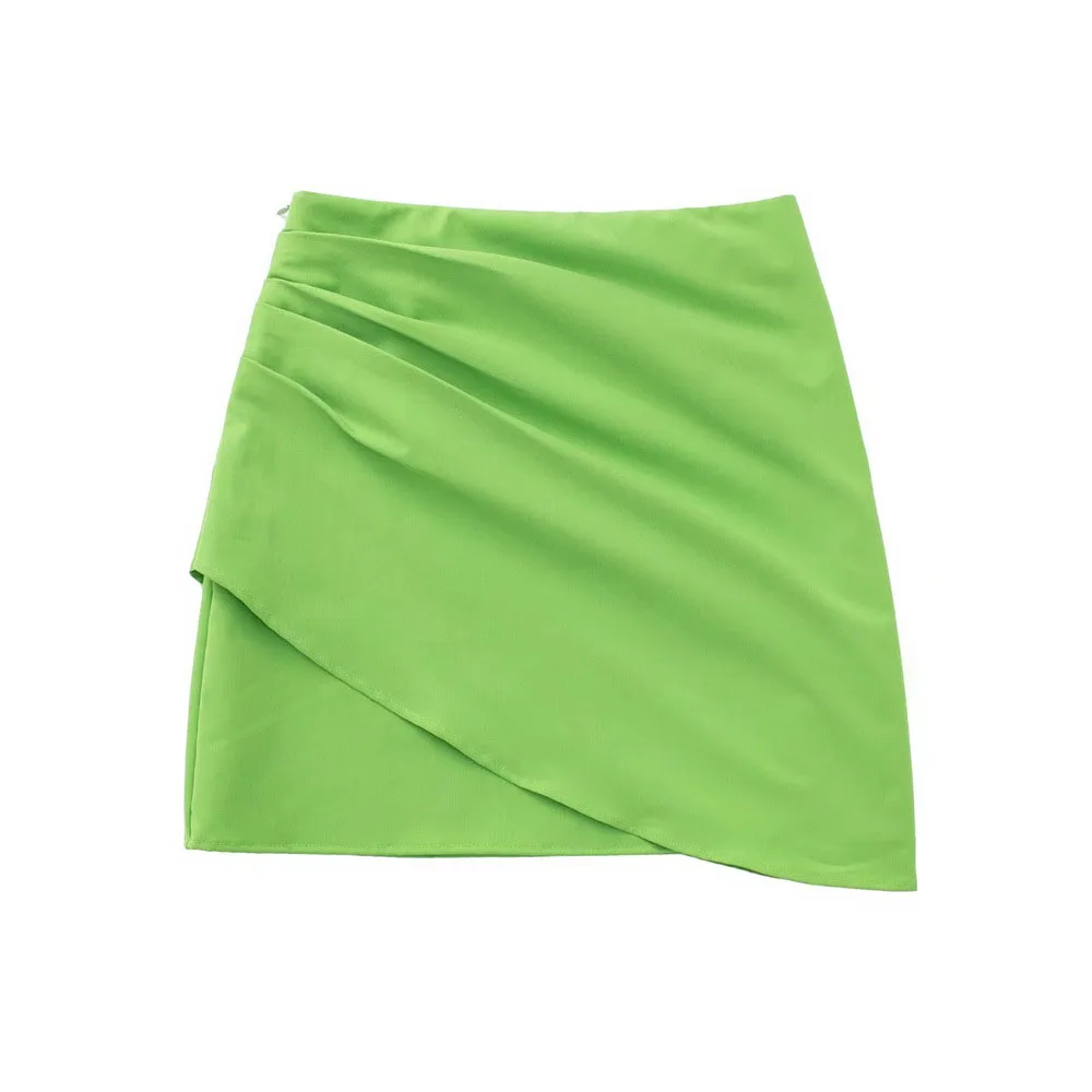 

PB & ZA2022 summer new women's clothing fashion temperament close-fitting pleated design short skirt skirt with fluffy hem