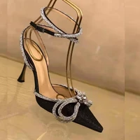 pointed toe sandals fashion bow rhinestone high heels 2022 hollow female pumps party nightclub large size