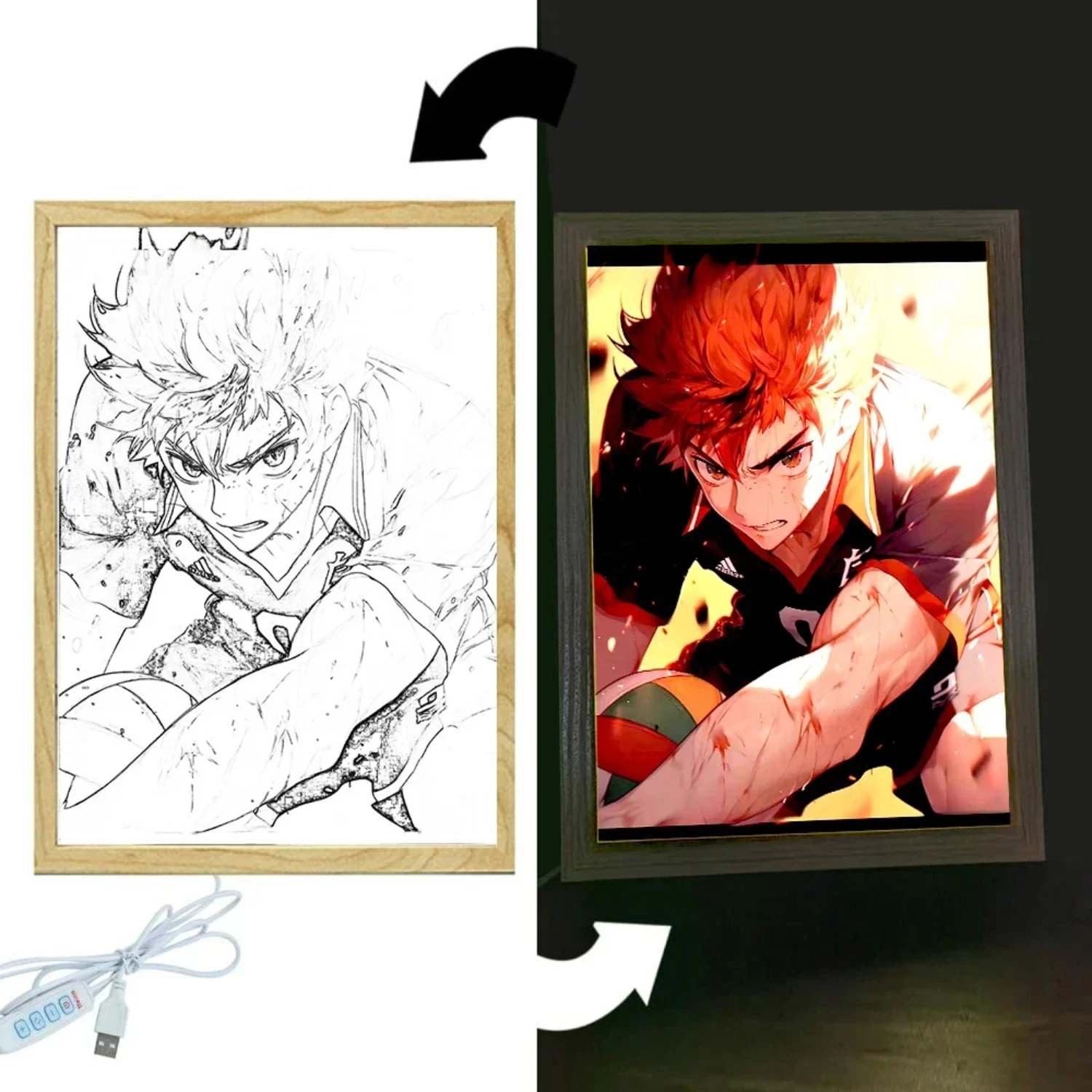 Световая картина фоторамка аниме фигурки Хайкю!! Светодиодные ночники Shoyo Hinata