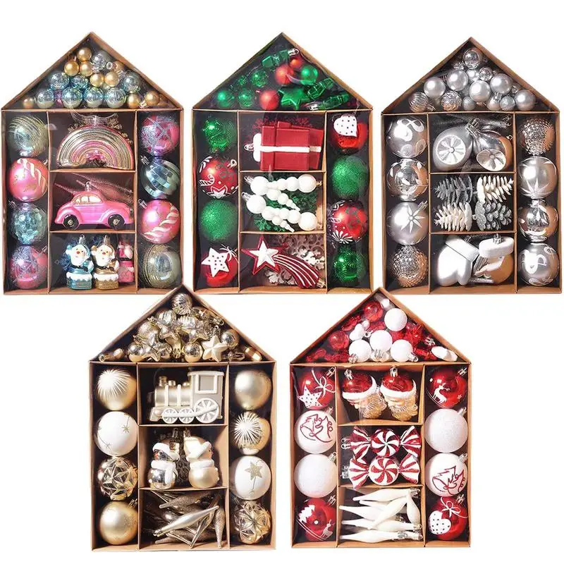 

70Pcs/set Christmas Tree Ball Ornaments Shatterproof House Design Hanging Ball Pendant For Holiday Wedding Party Decorations