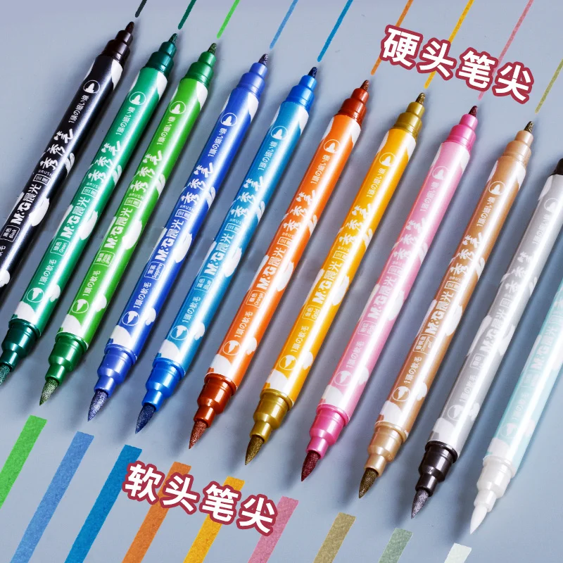 Двусторонняя металлическая маркерная ручка 12 цветов хайлайтер блестящая