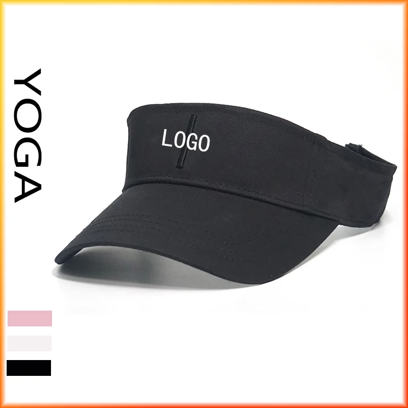 

With Logo Sports Cap Solid Color Sun Visor Men and Women Fashion Empty Top Mountaineering Cap Outdoor Beach Tennis Baseball Cap