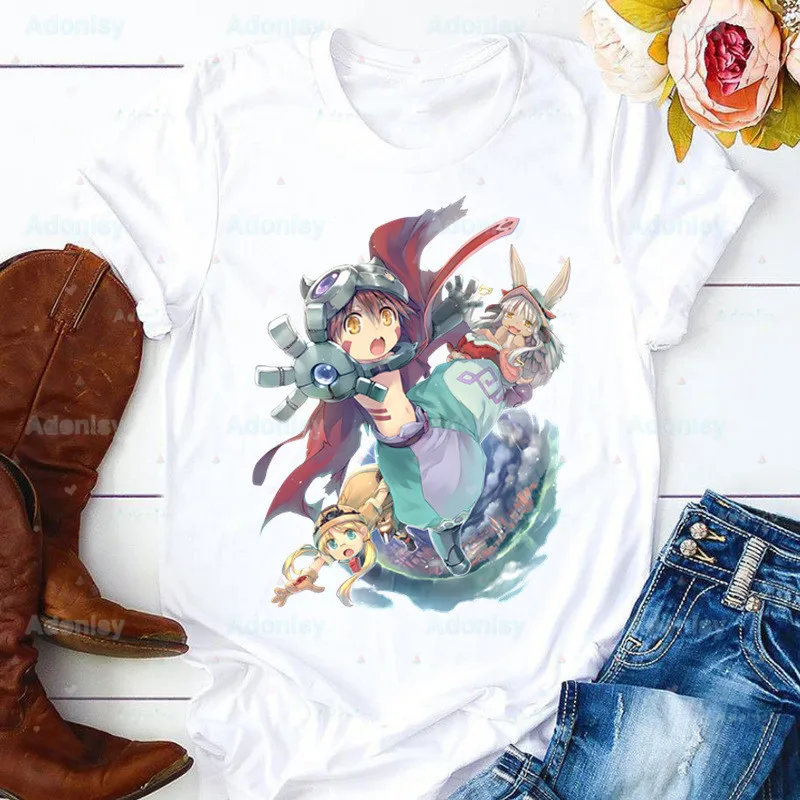 

Футболки сделано в бездне, летние футболки с графическим рисунком, Забавные Рубашки, женские футболки Nanachi Riko с японской мангой, топы с круглым вырезом в стиле Харадзюку