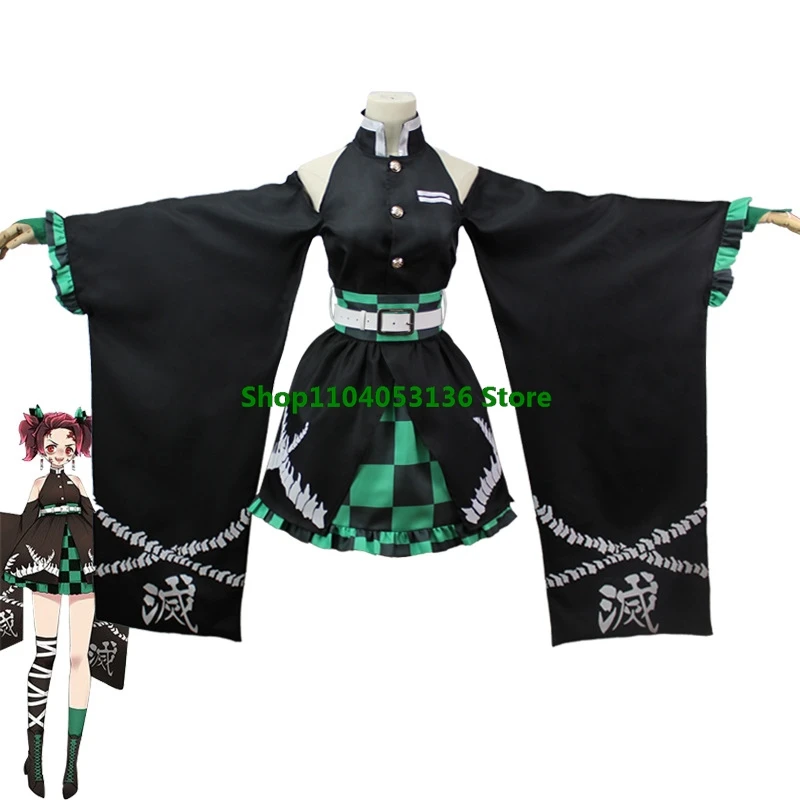 Anime Demon Slayer Kamado Tanjirou Cosplay Costumes adults kids Agatsuma Zenitsu Christmas Party Women Uniform Dress gift