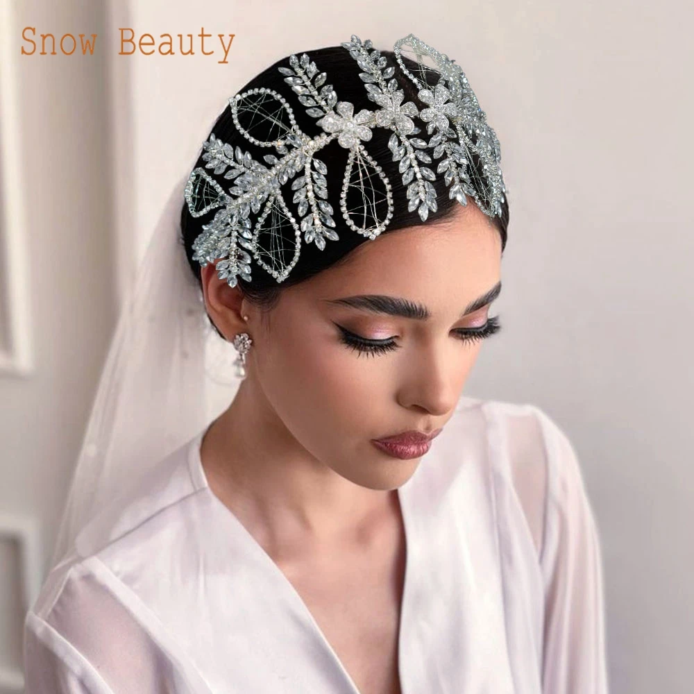 

DZ026 Luxury Bridal Headpie Rhinestone Leaves Wedding Hair Jewelry Handmade Crowns for Princess Ladies Headwear Boho Women Tiara