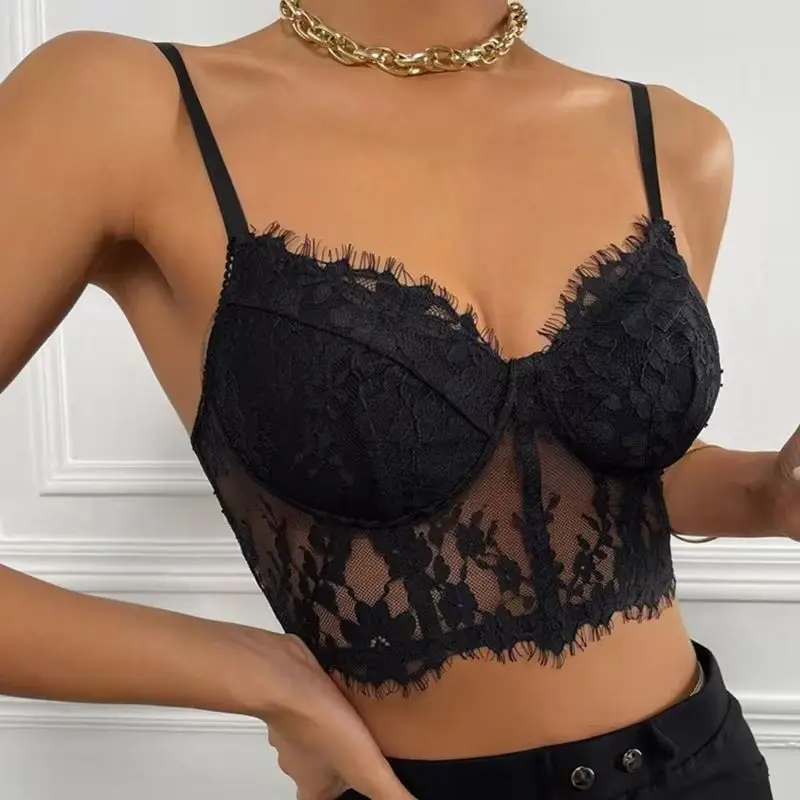 Черный кружевной сетчатый корсет укороченный топ сексуальное бюстье без рукавов