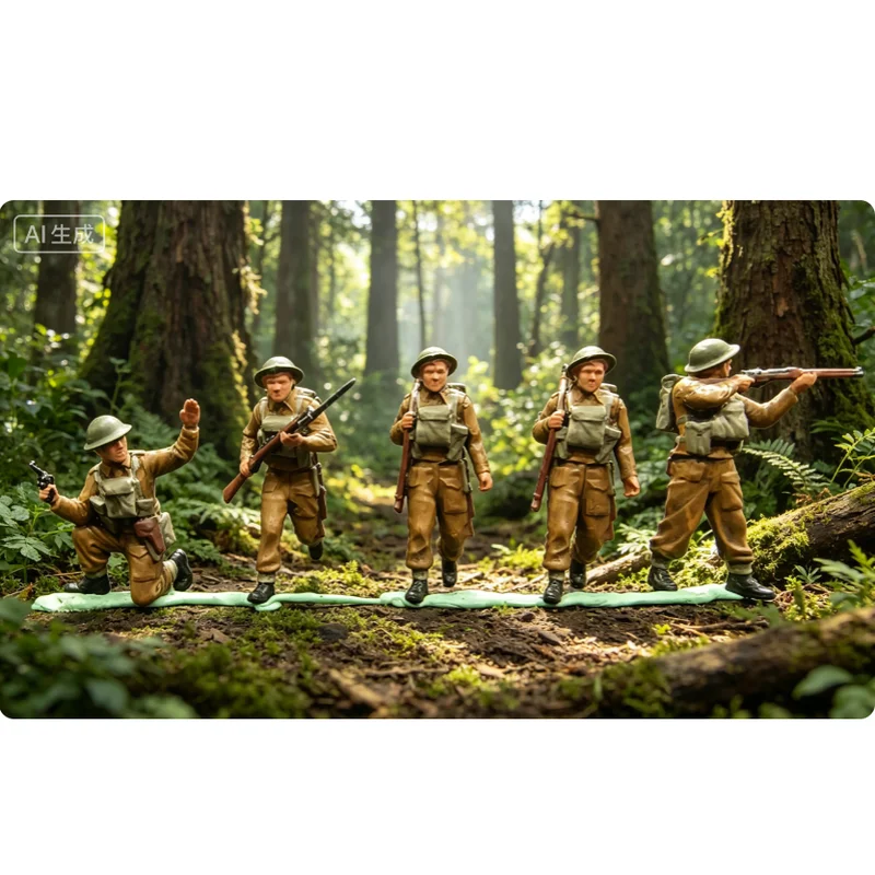 Фото Масштабная модель 1:72, окрашенная из смолы, 4/5 шт., британская пехотная разведывательная группа, фигурки солдат, аксессуары для сборки сцен, коллекция. №4