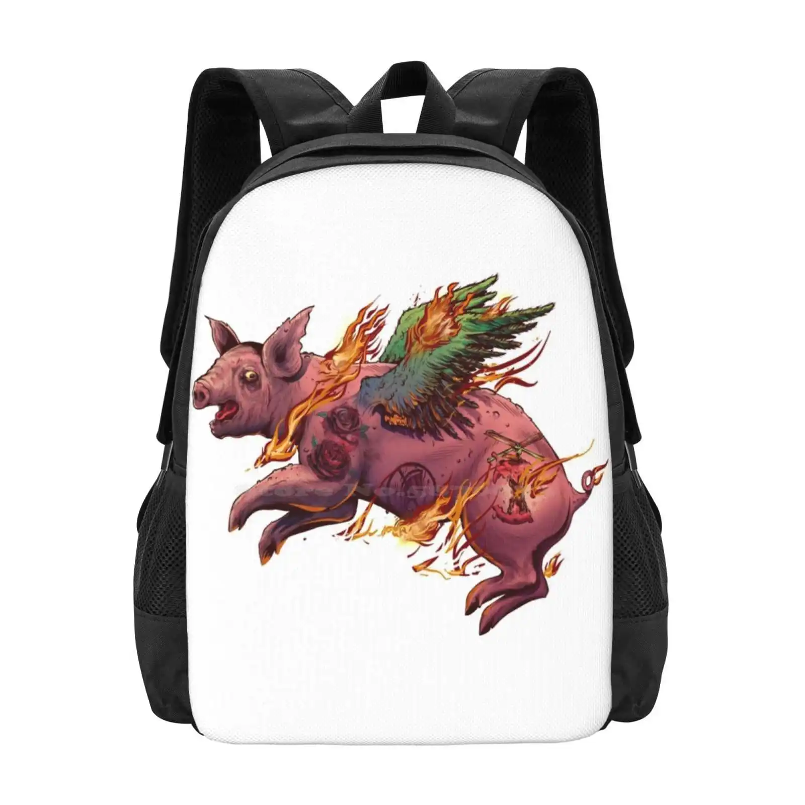 

Дорожные школьные сумки Porky, дизайнерские сумки для путешествий с рисунком паники, свиньи, огня, мяса, молочных крыльев, бекона, огня, пламени, татуировок, животных