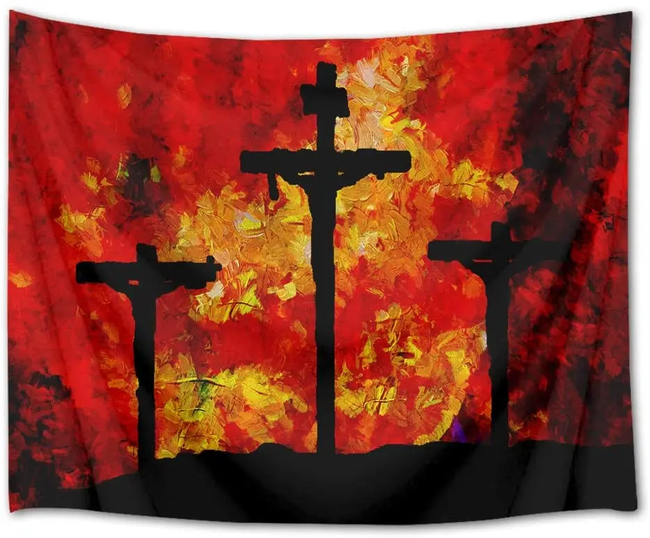 

Burning Crucifix Tapestry Jesus Christ on Cross Wall Hanging Christmas Tapestry for Bedroom Living Room Dorm Wall Decor