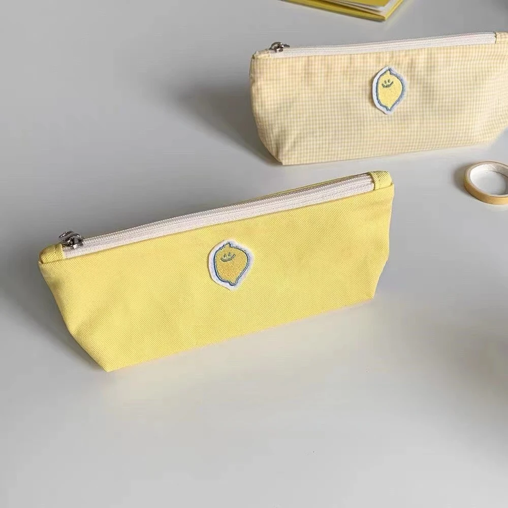 

Cartoon Cute Lemon Canvas Pencil Case Kawaii Portable Student Stationery School Supplies Back To School Pen Bag Korean Pouch