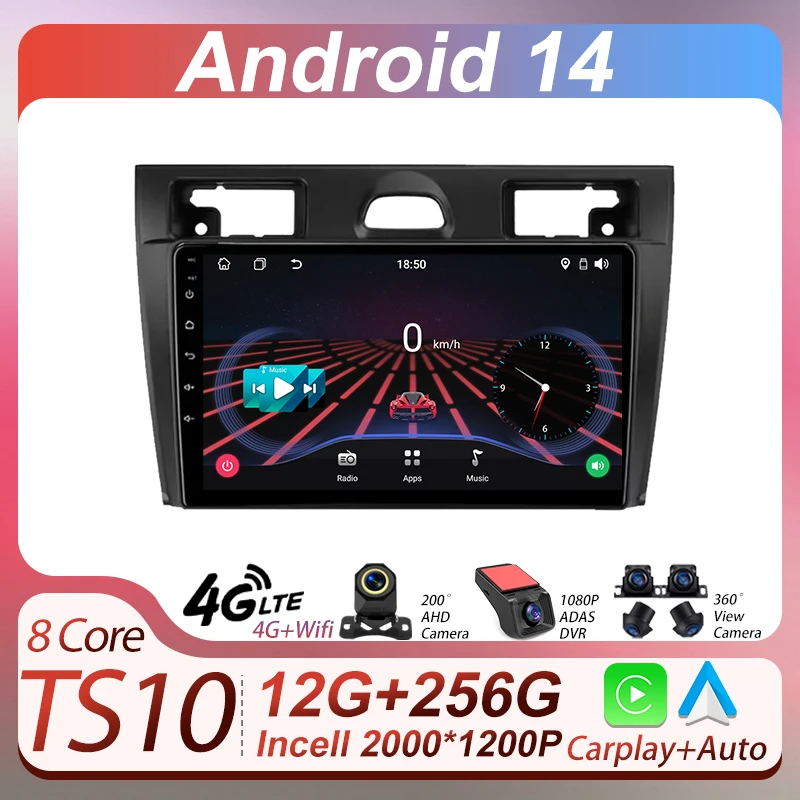 Автомобильный радиоплеер для Ford Fiesta Mk VI 5 Mk5 2002-2008 Android 14 Carplay автоэкран стерео