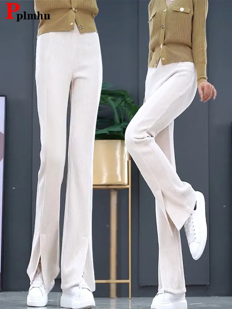 Women's Casual Hiagh Waist Split Flare Pants Elegant Slim Legging Pantalones New Fall Basic Korean Fashion Ankle-length Trousers