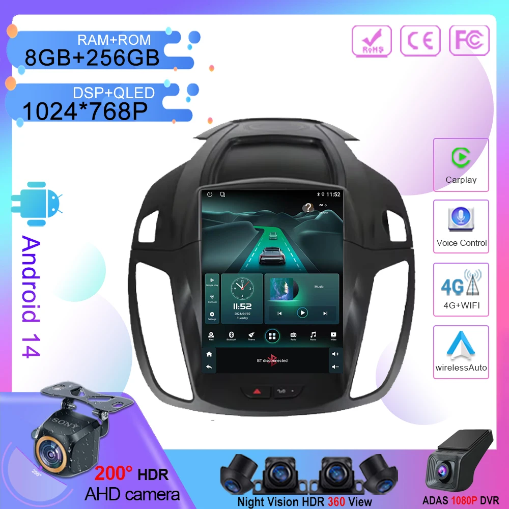 9 7-дюймовый экран для Ford Kuga 2 Escape 3 2012-2019 Автомобильный DVD Авторадио Carplay 4G