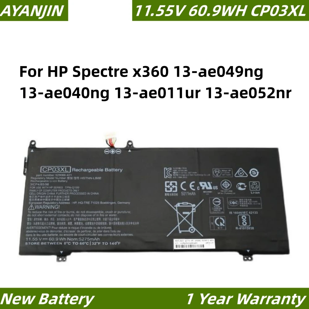 CP03XL Аккумулятор 11 55 В 60 9 Втч для HP Spectre x360 13-ae049ng 13-ae040ng 13-ae011ur 13-ae052nr 929066 -421 929072 -855