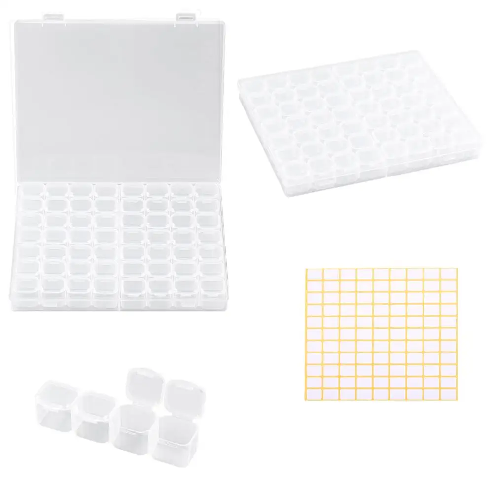 1Set Clear Rectangle Removable 56 Compartments Plastic Box  with Label Paster Jewelry Beads Crafts Supplies Storage Containers