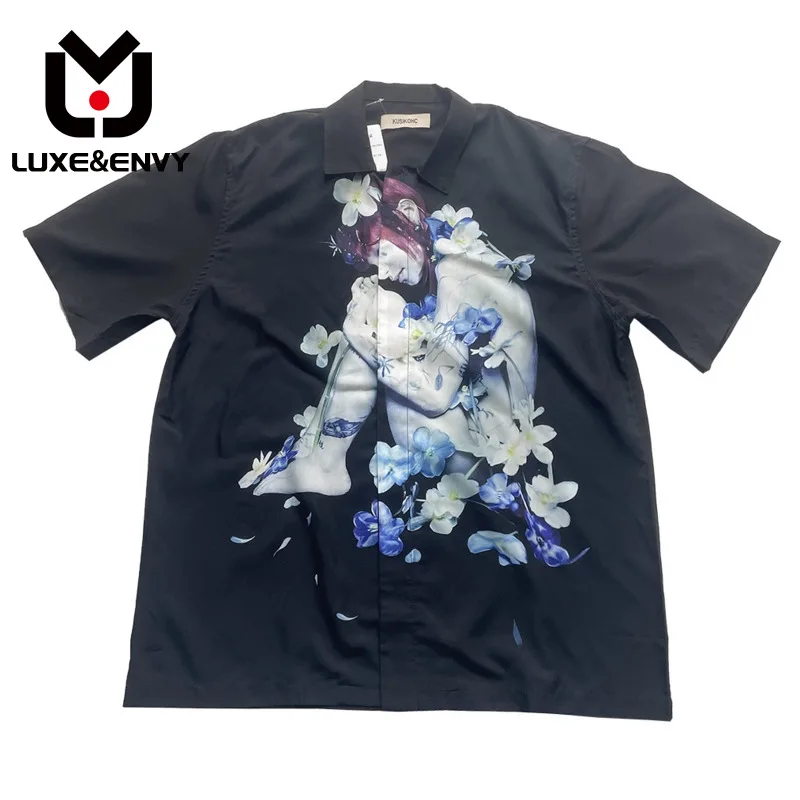 

Роскошная свободная повседневная мужская и женская рубашка с коротким рукавом и красивым принтом ENVY, повседневный топ для пар, Новинка весна-осень 2023