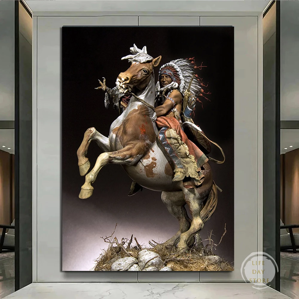 

Indians Riding Horses Sunset Painting Posters On Canvas Print Wall Art Pictures for Living Room Home Wall Decoration Unframed