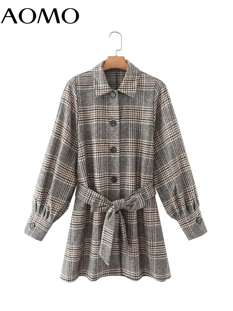 

Женское клетчатое твидовое пальто AOMO с карманами-лодочкой, Осень-зима 2022, Женские повседневные шикарные топы 5X110A