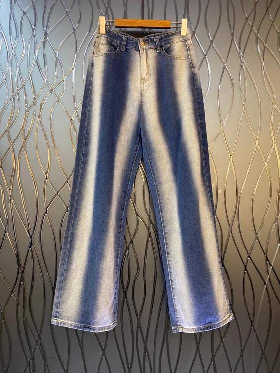 

2022 new women fashion symmetrical pocket decoration blooming color matching all-match high-waist denim trousers 0106