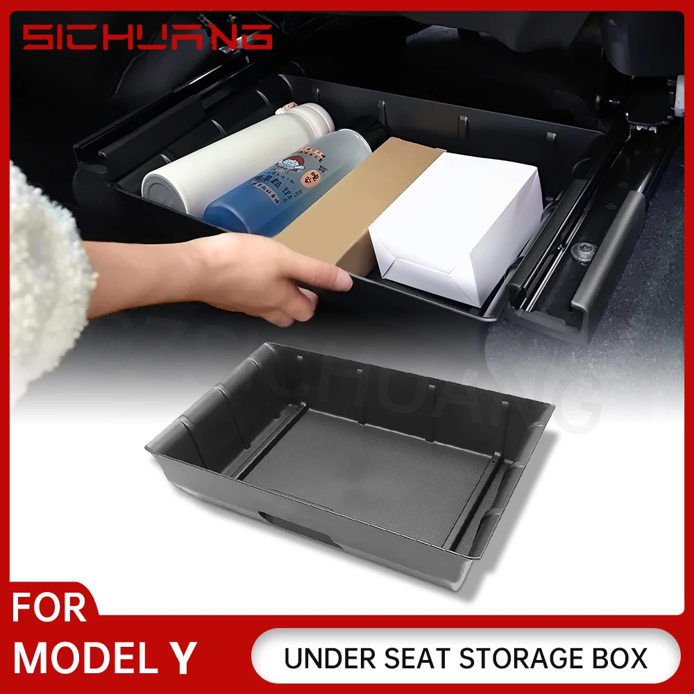 

ABS Under Seat Storage Box Organizer Hidden Tray Storage Bin Container For Tesla Model Y Accessories 2020 2021 2022 2023
