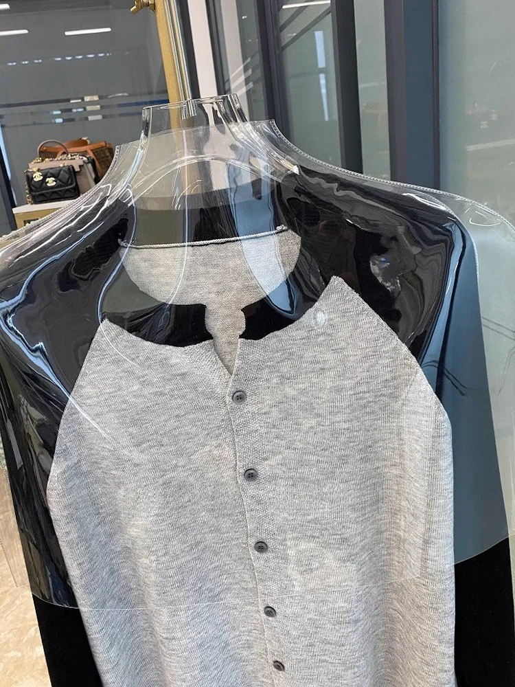 Осенний новый дизайн соответствующий цвету вязаная однобортная верхняя одежда