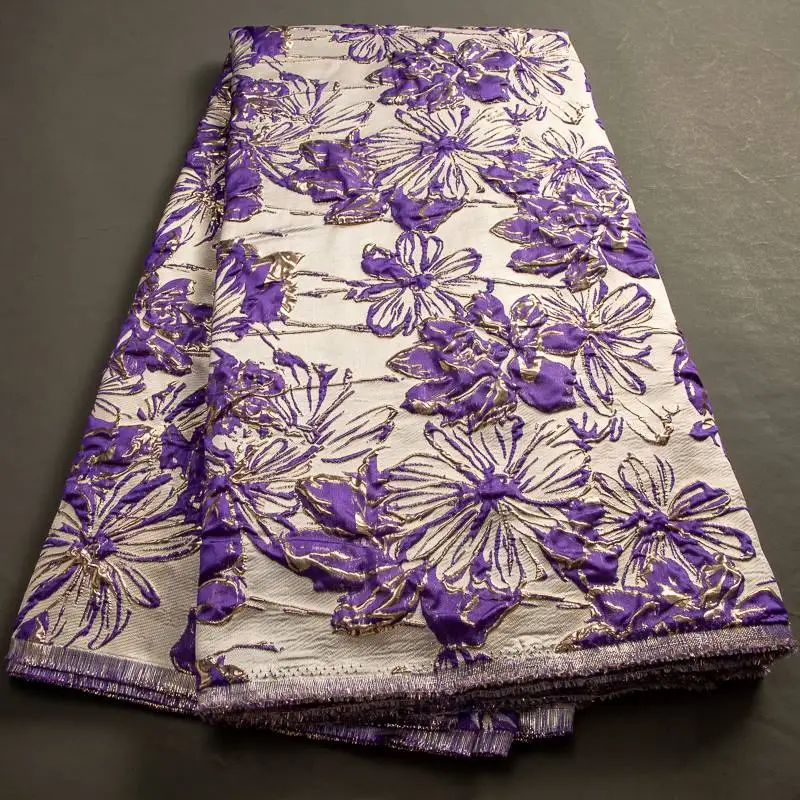 

Purple African Gilding Lace Fabric 2023 High Quality Nigerian Brocade Lace Fabric For Wedding Party 5 Yards Jacquard Lace S3456