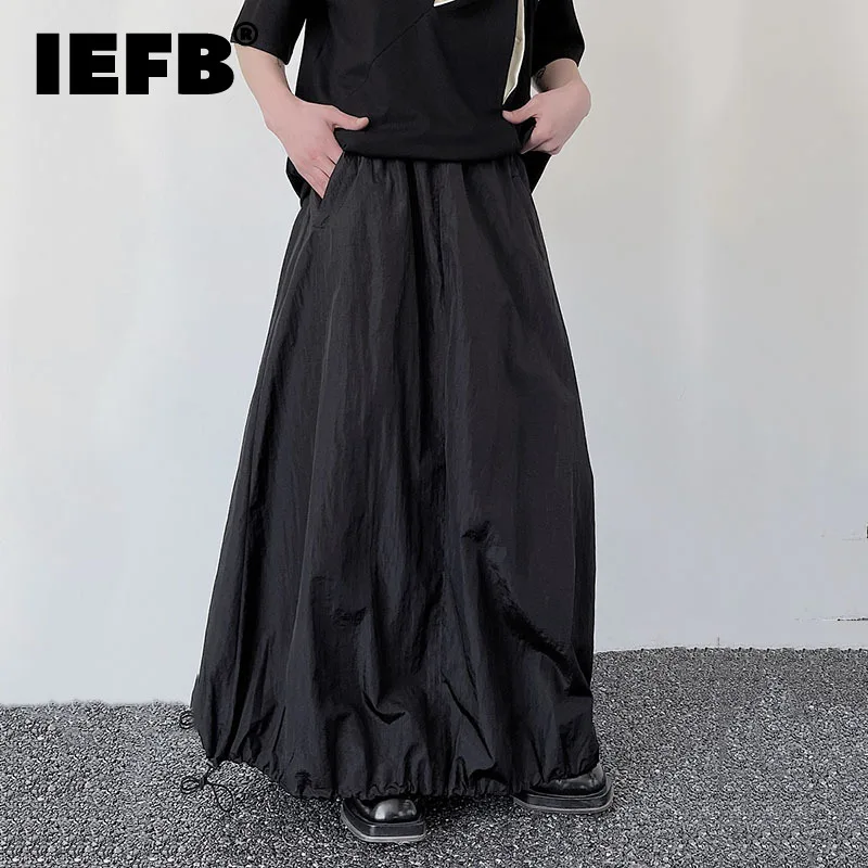 

IEFB Men's Drawstring Double Layer A-line Culottes Male Niche Desgin Fashion Solid Color Trousers 2023 Spring Stylish New 9A7817