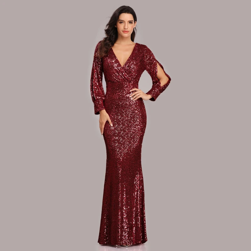 

Women's Long Evening Dresses Spring and Summer Fashion V-neck Sequin Fishtail Dresses Elegant Temperament Drag Dresses