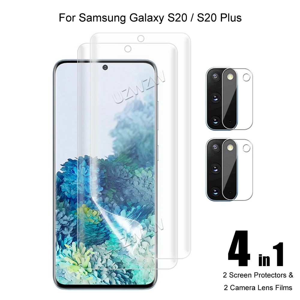 

4 в 1 для Samsung Galaxy S20 / S20 Plus 5G / 4G Защитная пленка для экрана мягкая Гидрогелевая пленка 3D полное покрытие и пленка для объектива камеры
