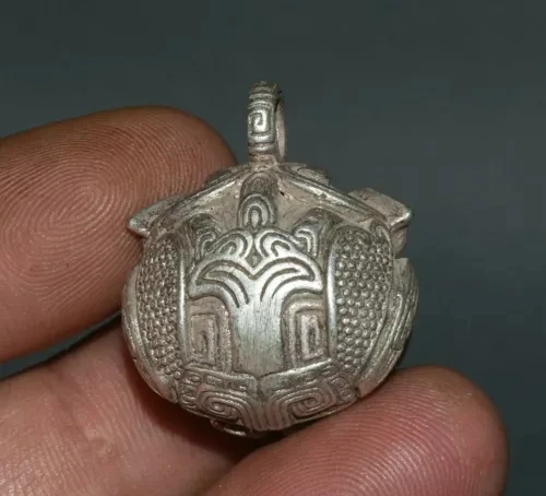 3 см редкий китайский Мяо серебряный фэн-шуй счастливая собака лев зверь голова