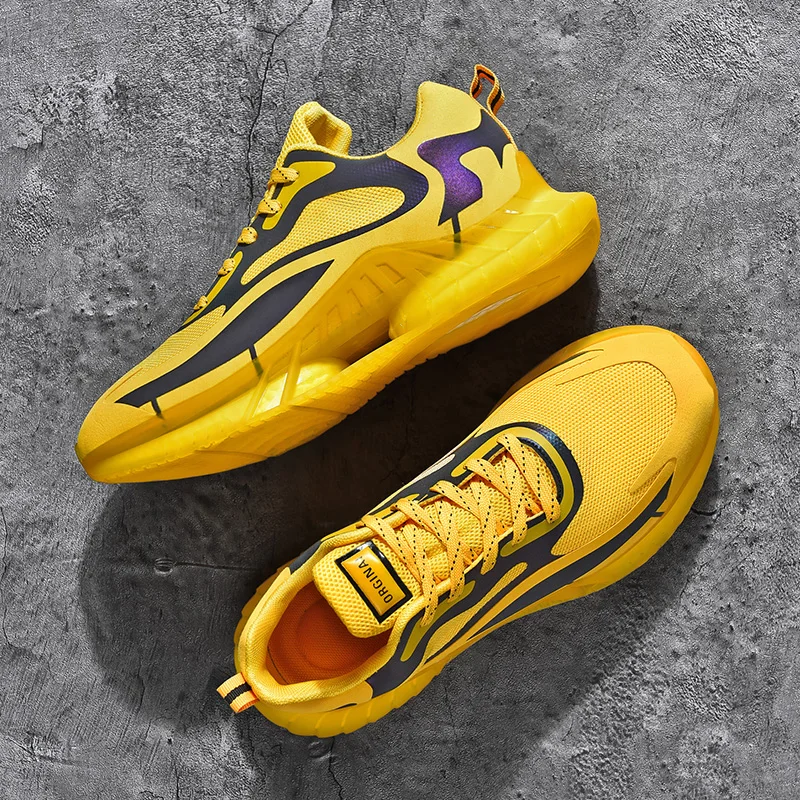 

Fashion Chunky Sneakers Men Lightweight Men Casual Shoes Breathable Male Footwear Lace Up Yellow Walking Large Size Shoes