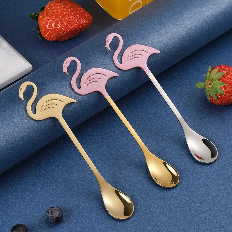 

Flamingo Teaspoons Desserts Scoop Stainless Steel Ice Cream Coffee Stirring Spoon Party Drinking Tableware Kitchen Utensil