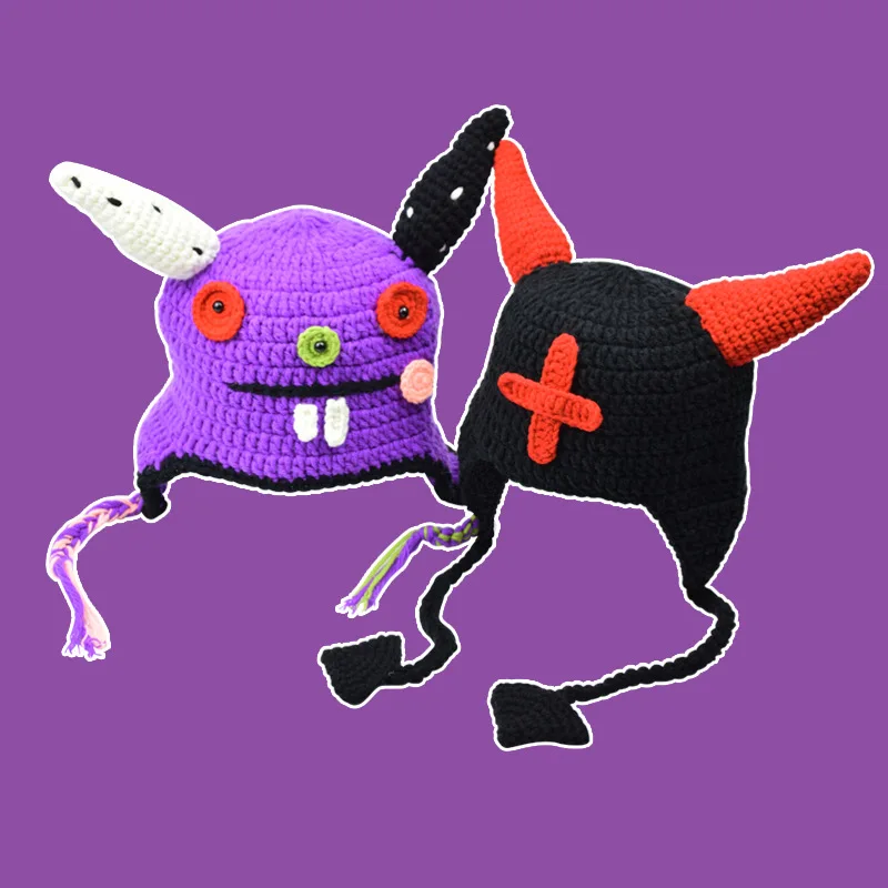 

New Adult Children Winter Warm Hats Funny Horn Knitted Beanie Earflaps Cap For Women Men Kids Perfect Gift Halloween Hot