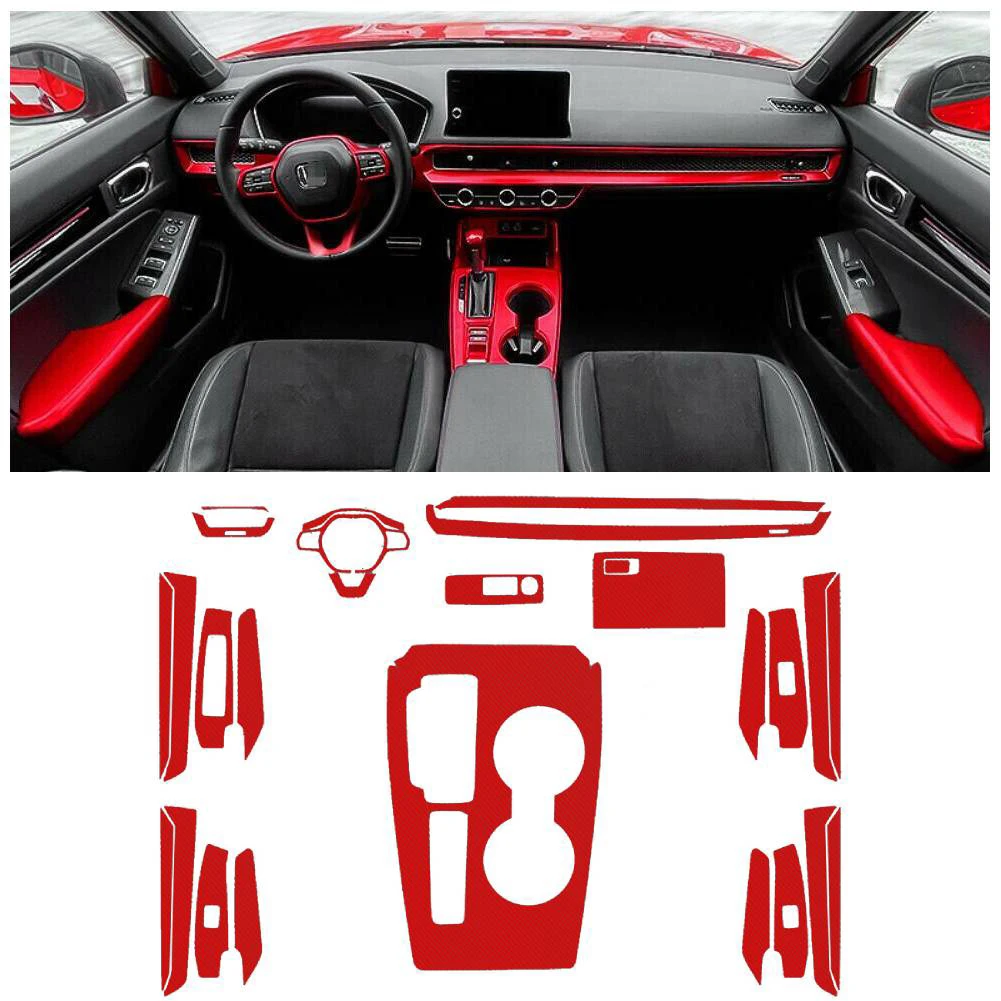 

3D Red Carbon Fiber Interior Cover Trim Stickers Center Console Air Vent Steering Wheel Armrest Decals For Honda Civic 11Th 2022