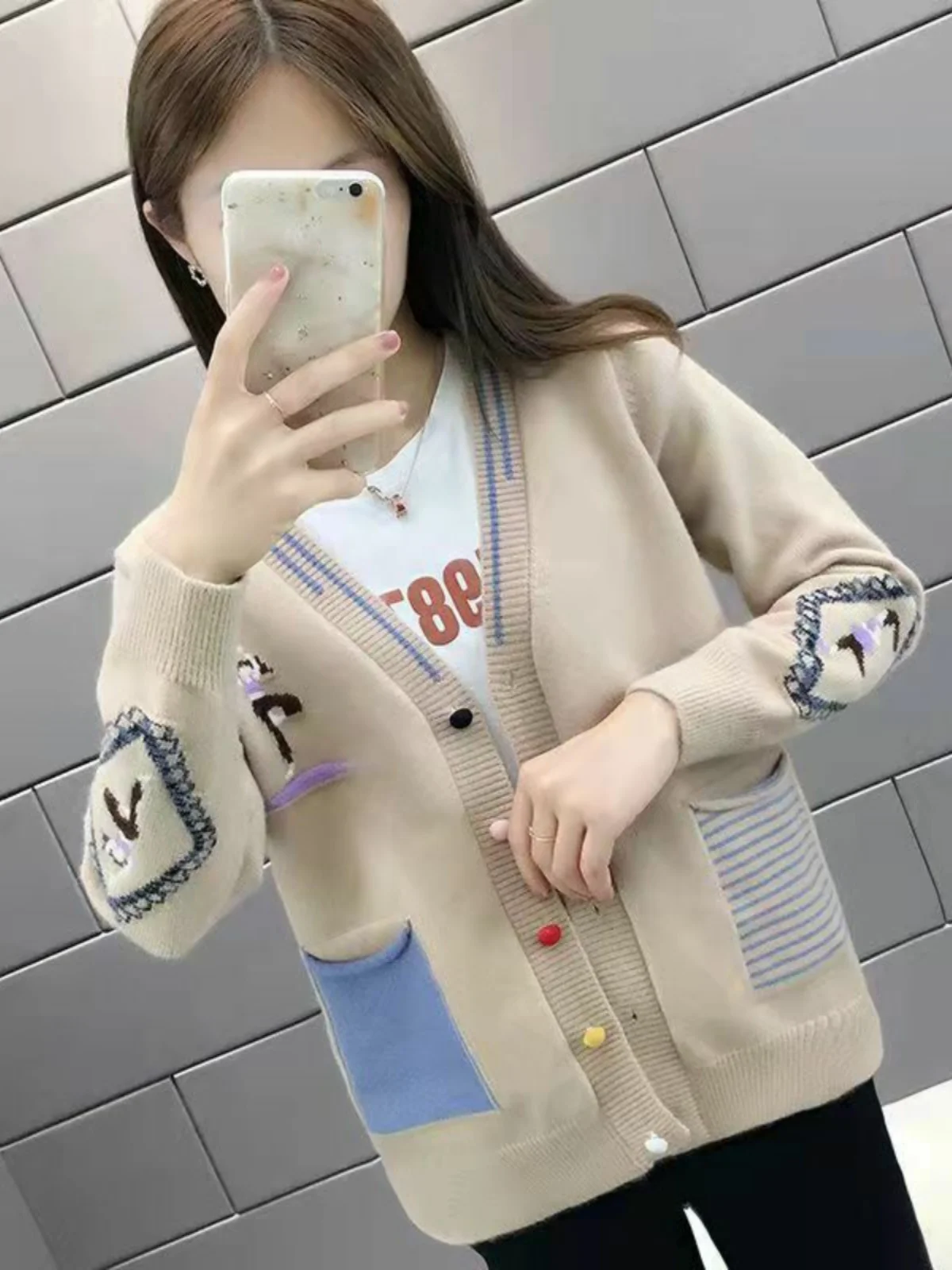 New Korean Sle Women's sweater Women's Loose Fashion Outer Wear Internet Celebri Knit cardigan Outerwear Spring and Autum...