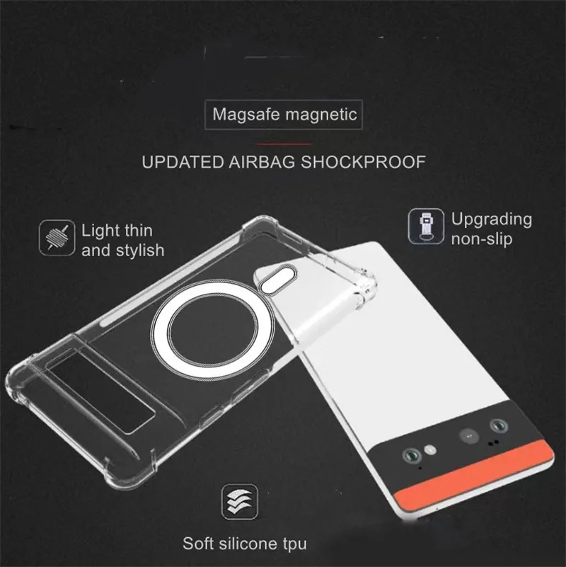 For Magsafe Magnetic Wireless Charging Case For Google Pixel 7 Pro Transparent Shockproof Cover