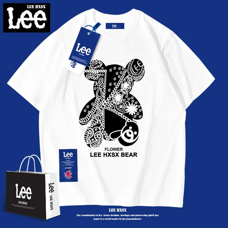 

Lee HXSX T-shirt Men's Summer New Short-sleeved Half-sleeved Loose White Black Hip Hop Streetwear Couple Wear Tide Brand Clothes