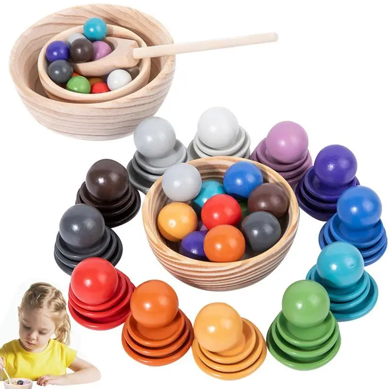 

Rainbow Color Matching Toys Balls In Saucer Montessori Toy Wooden Educational Preschool Toy For Early Learning Children's Indoor