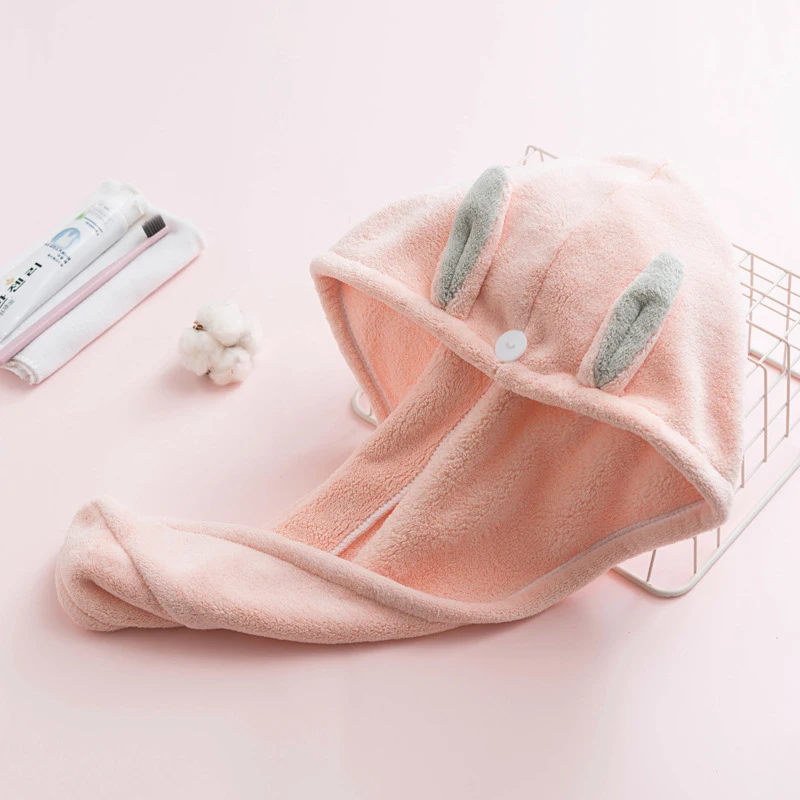 

Dry Hair Cap With Rabbit Ear Towel Bath Cap Absorbent Quick Drying Cute Thickened Soft Skin Friendly Bathroom Shower Supplies