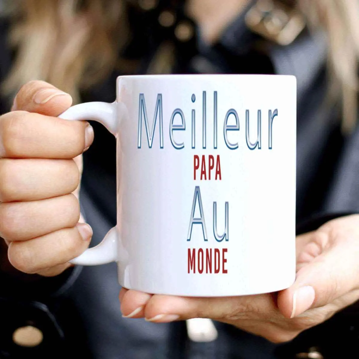 Фото Юмористическая идея подарка перевод: World's Dad-французская Цитата Gift for Father - Grey потоотделитель унисекс-11 унций белые керамические кофейный №3