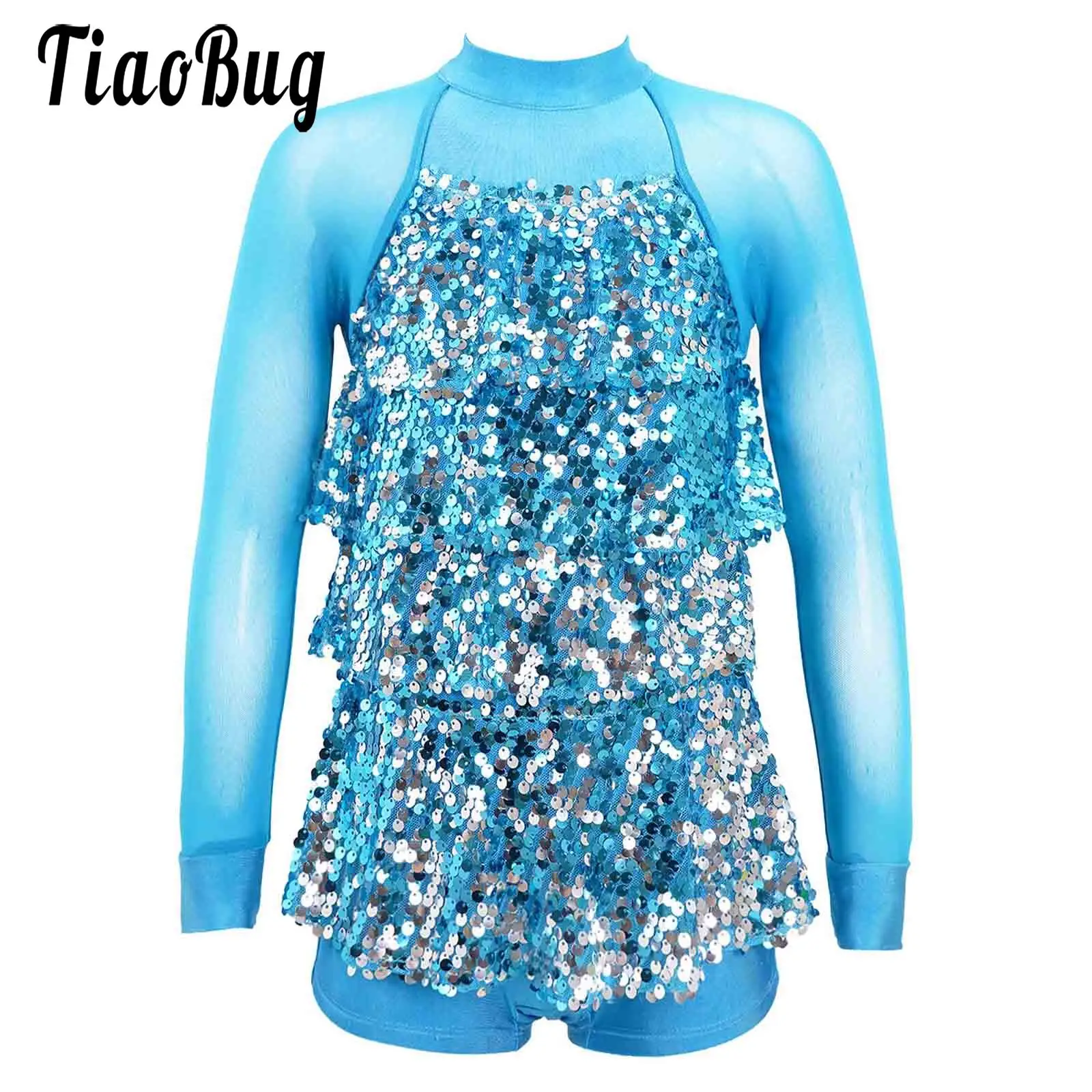 

Girls Shiny Sequins Leotard Dress Tiered Tassel Hip-Hop Jazz Dance Bodysuits Gymnastics Performance Latin Dance Costume for Kids