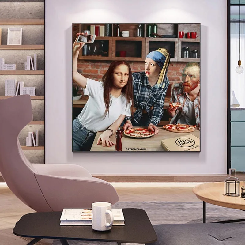 

Funny Famous Figure Canvas Painting Mona Lisa Van Gogh Posters and Prints Wall Art Pictures for Living Room Home Decor Cuadros