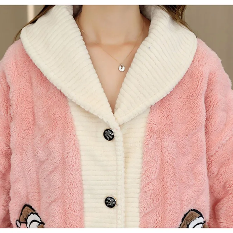 Lady's Winter Warm Thin Two-Pieces Pajama Suit Polyester Comfortable Skin-Friendly Colorful Leisure Wear With No Hat