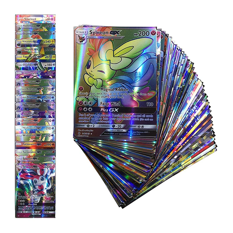 Карты Pokemon 100 шт./компл. английские испанские французские буквы Vmax GX EX Energy карта