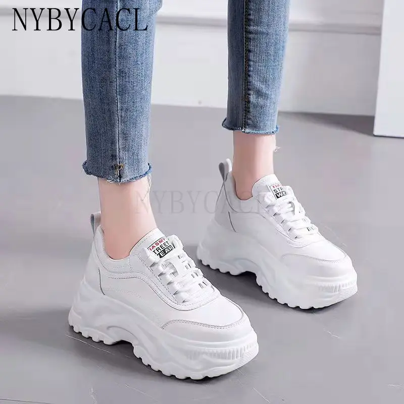 

Women Winter High Platform Leather Sneakers Wedge Heels Outdoor Ankle Boots Spring Chunky Shoes Lace-up Tennis Sport Shoes Woman