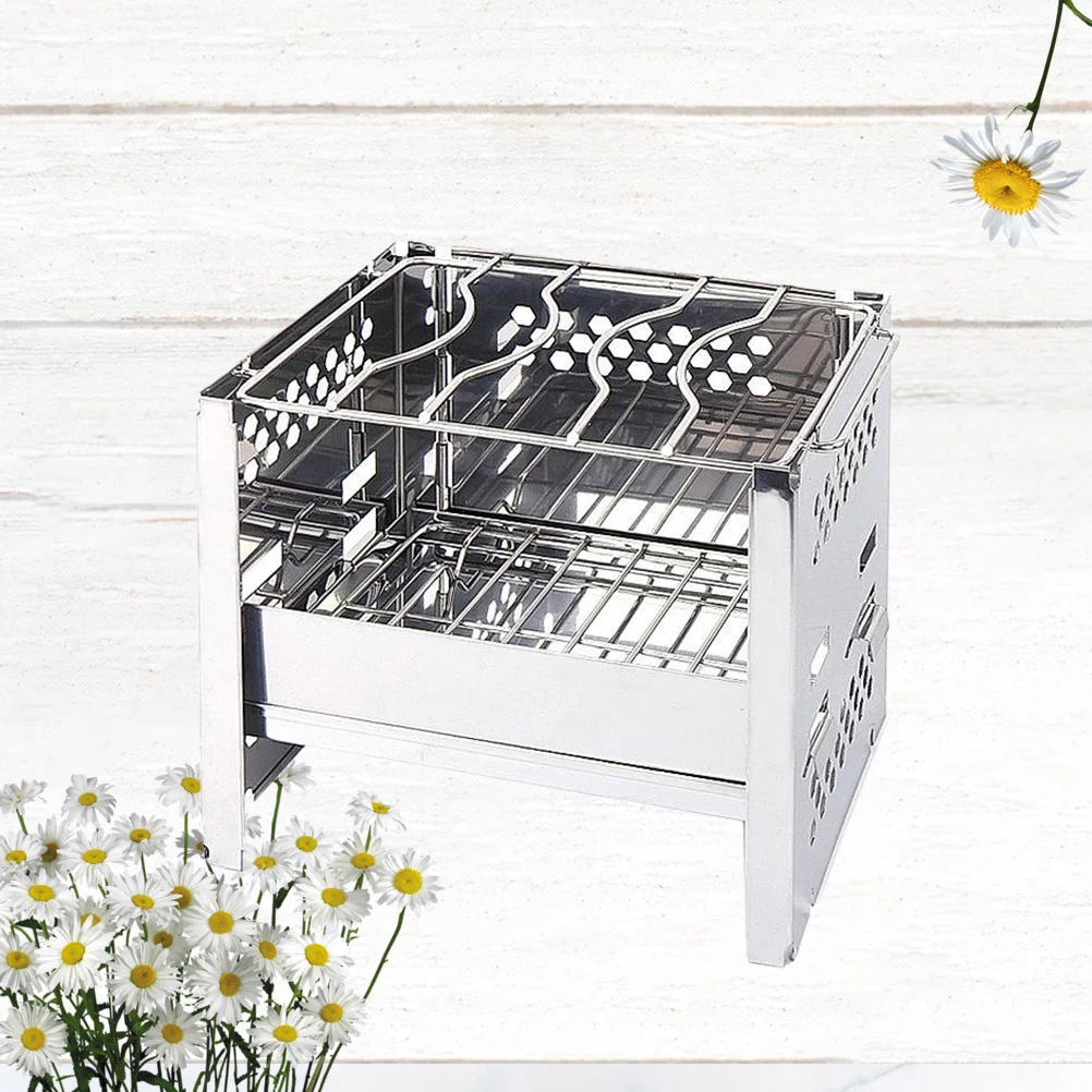 

Mini Collapsible Stove Outdoor Camping Cookware Stainless Steel BBQ Grill Portable Barbecue Square Wood Burning Playa