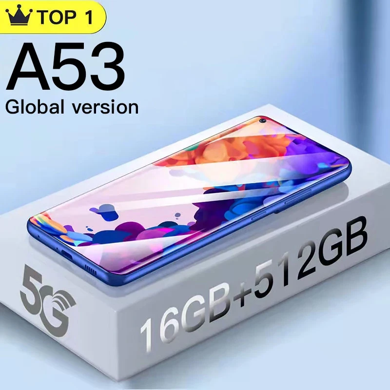 Global Version Original A53 5G Smartphone 7.3 inch Android 16+512GB Mobile Phones 48MP Camera Dual Card Unlocked Celular Phone