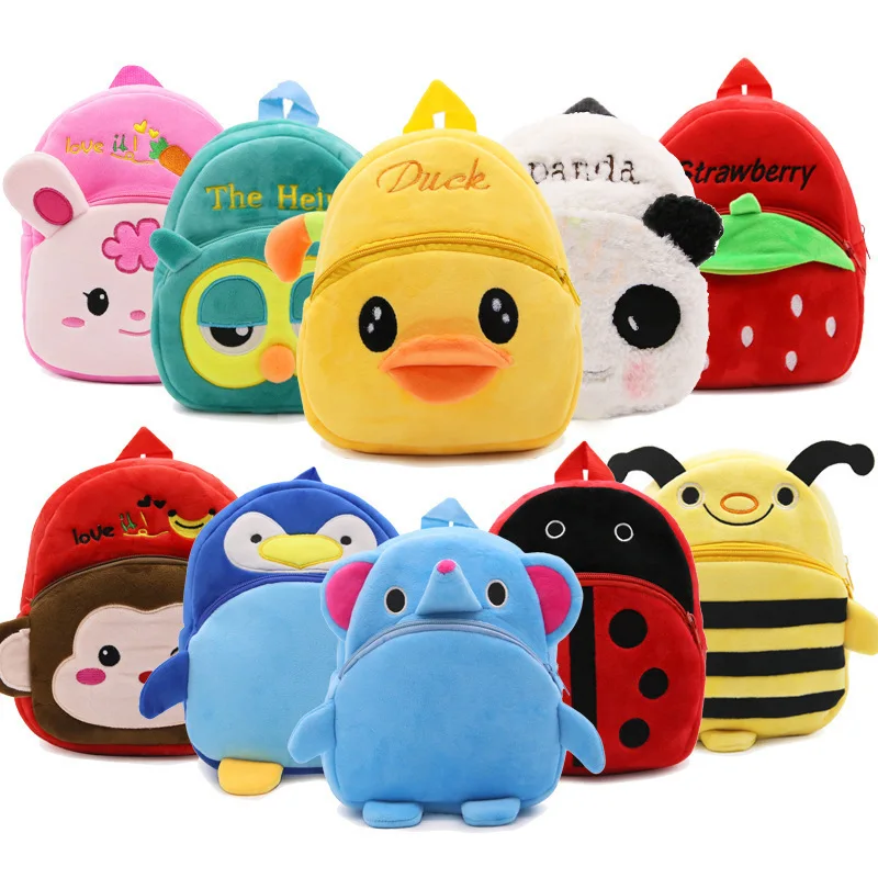 

Wholesale Cute Baby School Bag Fluffy Cartoon Animals Internet Celebrity Baby Zipper Bag Gift For Children New Light School Bag